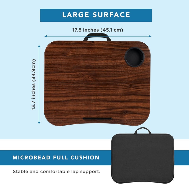 LapGear Cup Holder Lap Desk with Device Ledge - Espresso Woodgrain - Fits up to 14 Inch Laptops - Style No. 46324 - Image 5